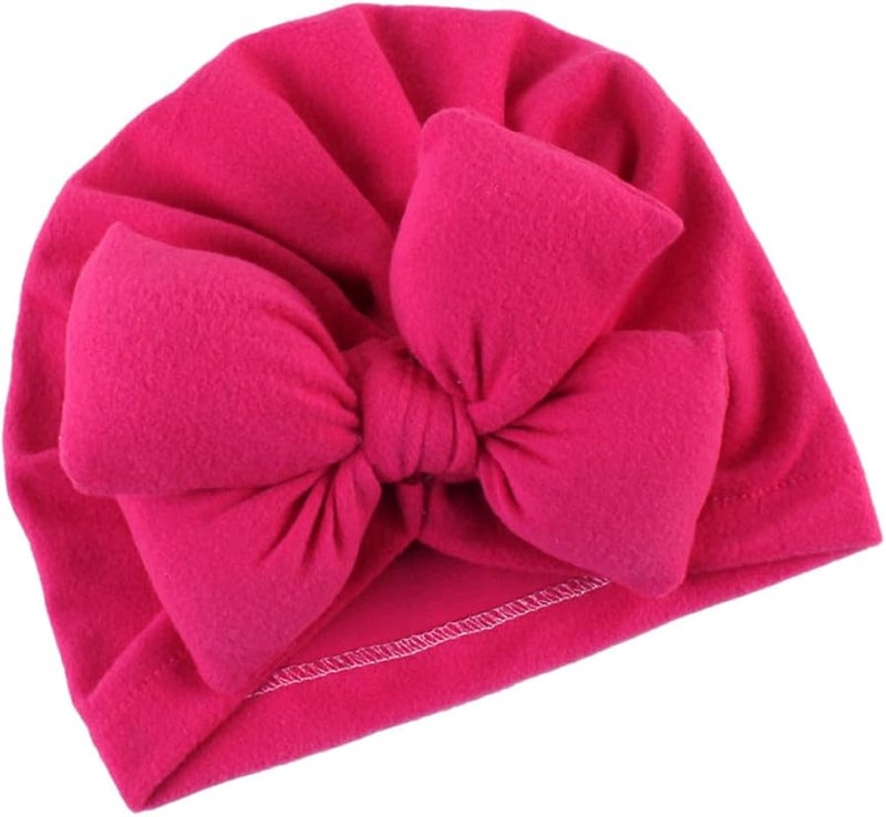 Newborn Baby Bowknot Hat Soft Cotton Photo Prop Hospital Cap Pink - Image 1